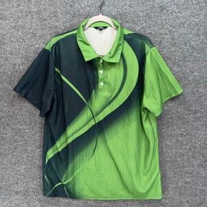 Ouku Polo Shirt Mens Large Green Abstract Graphic Print Sporty Golf Casual